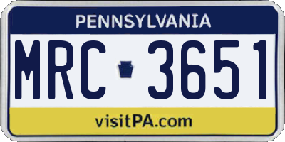 PA license plate MRC3651