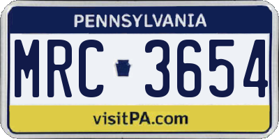 PA license plate MRC3654