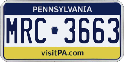 PA license plate MRC3663