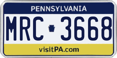 PA license plate MRC3668