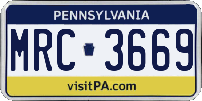 PA license plate MRC3669
