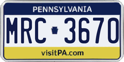 PA license plate MRC3670