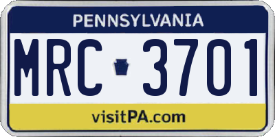 PA license plate MRC3701