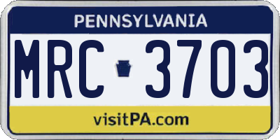 PA license plate MRC3703