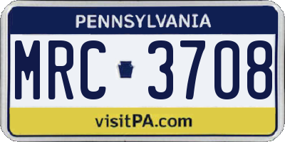 PA license plate MRC3708