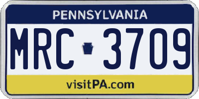 PA license plate MRC3709