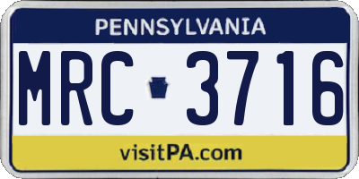 PA license plate MRC3716