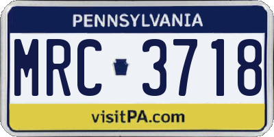 PA license plate MRC3718