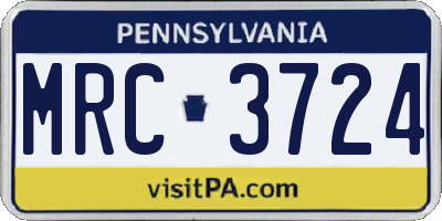 PA license plate MRC3724
