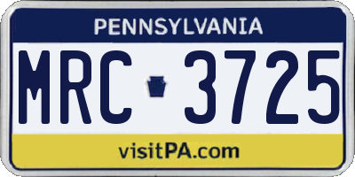 PA license plate MRC3725