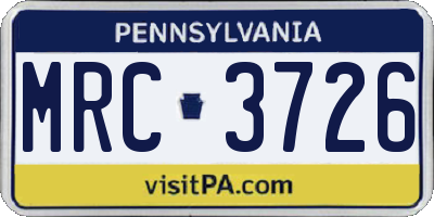 PA license plate MRC3726