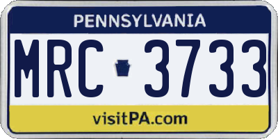 PA license plate MRC3733