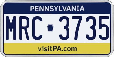 PA license plate MRC3735