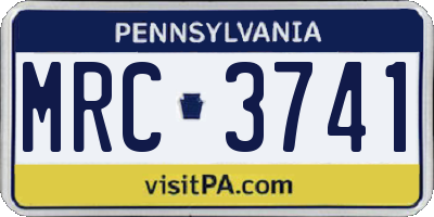 PA license plate MRC3741