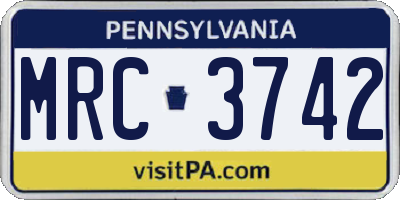 PA license plate MRC3742