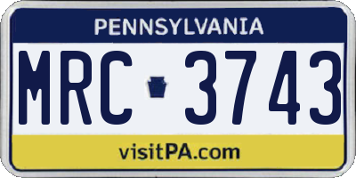 PA license plate MRC3743