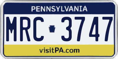 PA license plate MRC3747