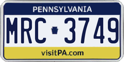 PA license plate MRC3749