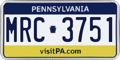 PA license plate MRC3751