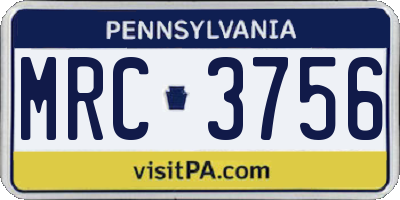 PA license plate MRC3756