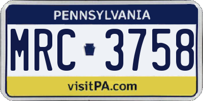 PA license plate MRC3758