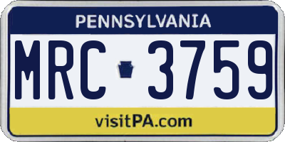 PA license plate MRC3759
