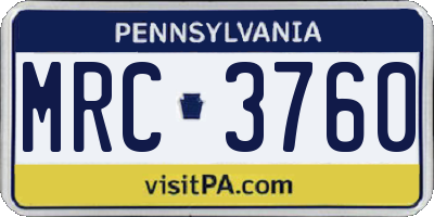 PA license plate MRC3760