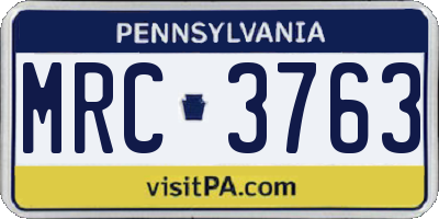 PA license plate MRC3763