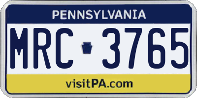 PA license plate MRC3765