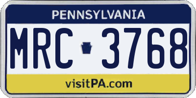 PA license plate MRC3768