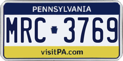 PA license plate MRC3769