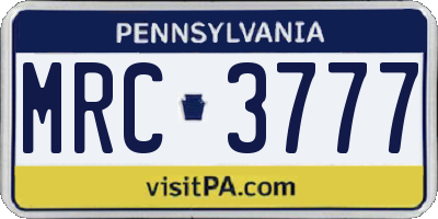 PA license plate MRC3777