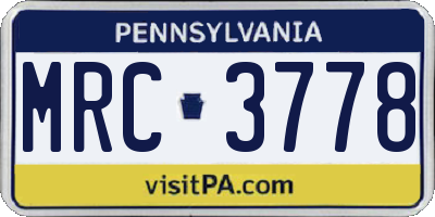 PA license plate MRC3778