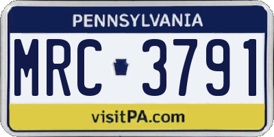PA license plate MRC3791
