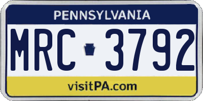 PA license plate MRC3792