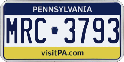 PA license plate MRC3793