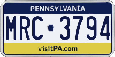 PA license plate MRC3794