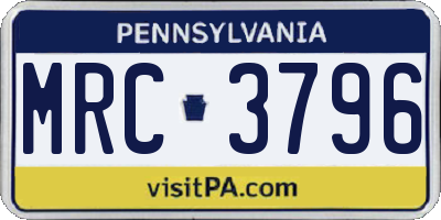 PA license plate MRC3796