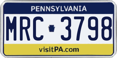 PA license plate MRC3798