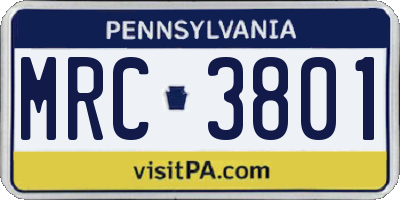PA license plate MRC3801