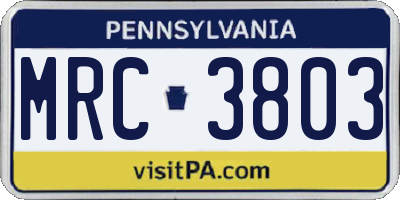 PA license plate MRC3803