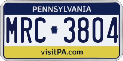 PA license plate MRC3804