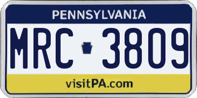 PA license plate MRC3809