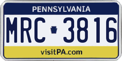 PA license plate MRC3816