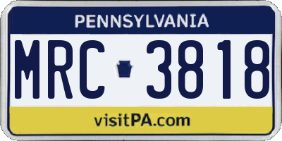 PA license plate MRC3818