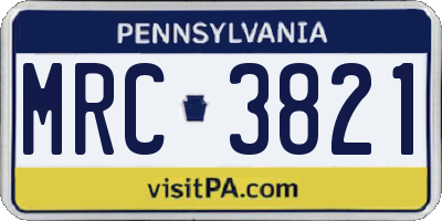 PA license plate MRC3821