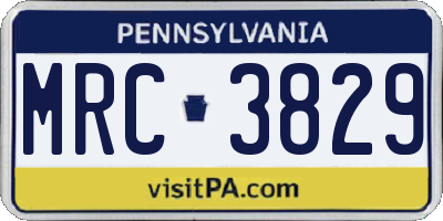 PA license plate MRC3829