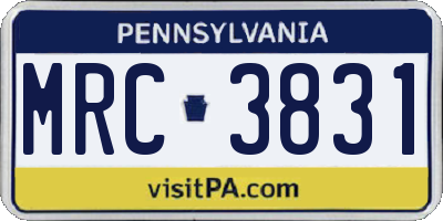 PA license plate MRC3831