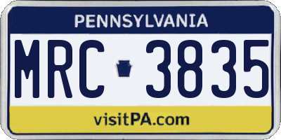 PA license plate MRC3835