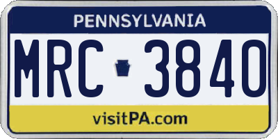 PA license plate MRC3840